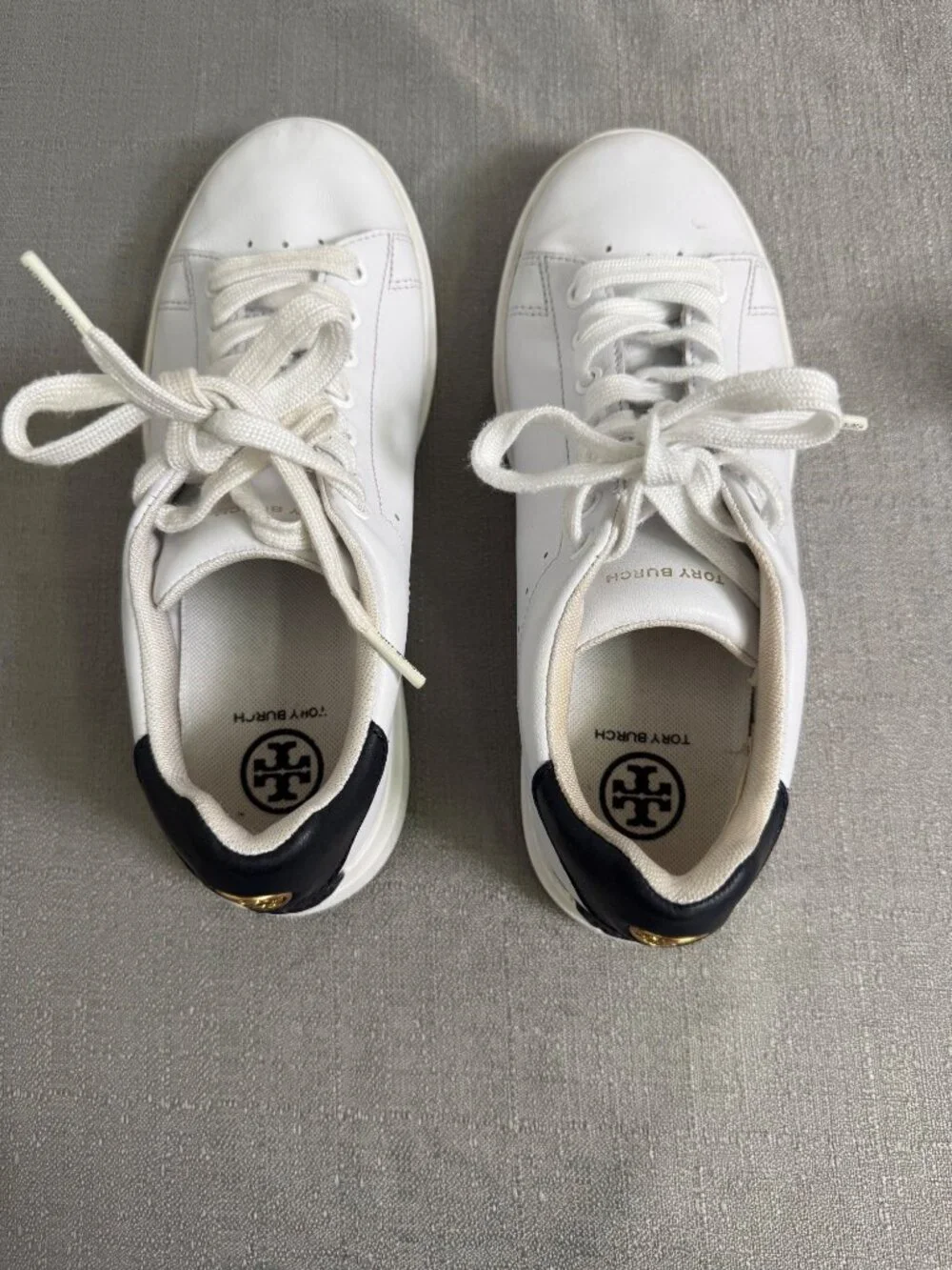 Tory Burch Howell Court Sneakers Size 6.5 Smooth Calf Titanium White Preppy Lux